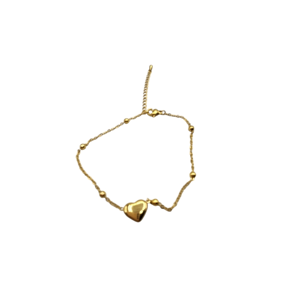 18K Gold Plated Single Heart Anklet in Durable Steel - Elegant/Stylish Accessory